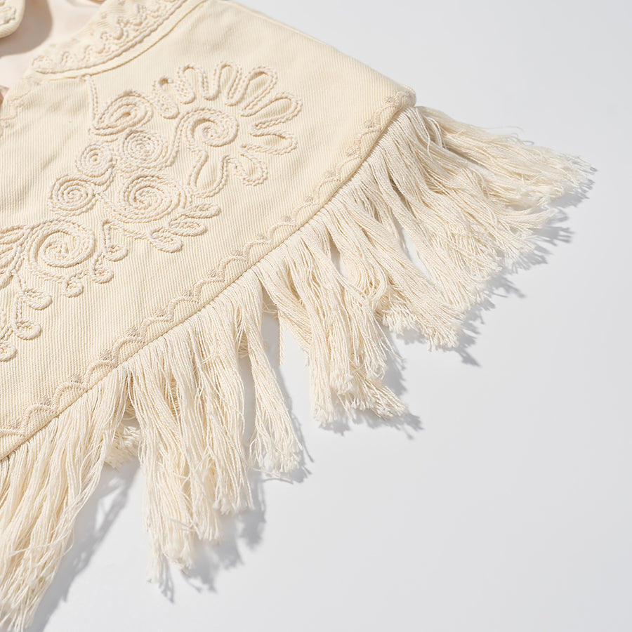 French Elegant Tassel Machine Embroidery Cape Top