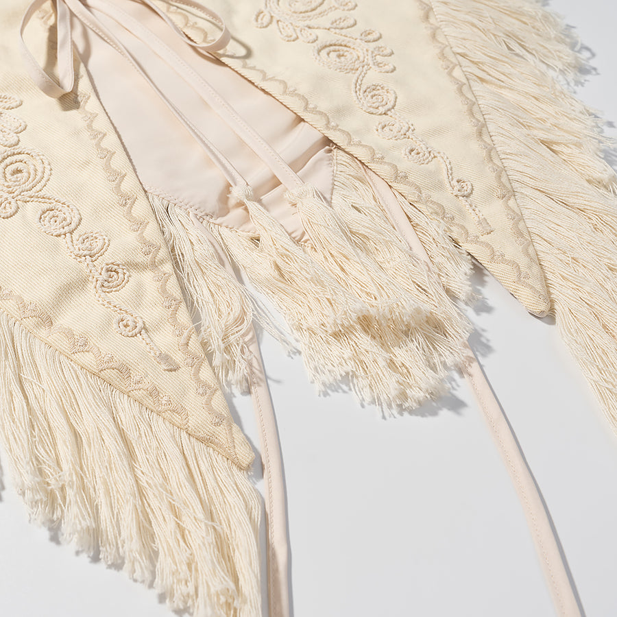 French Elegant Tassel Machine Embroidery Cape Top
