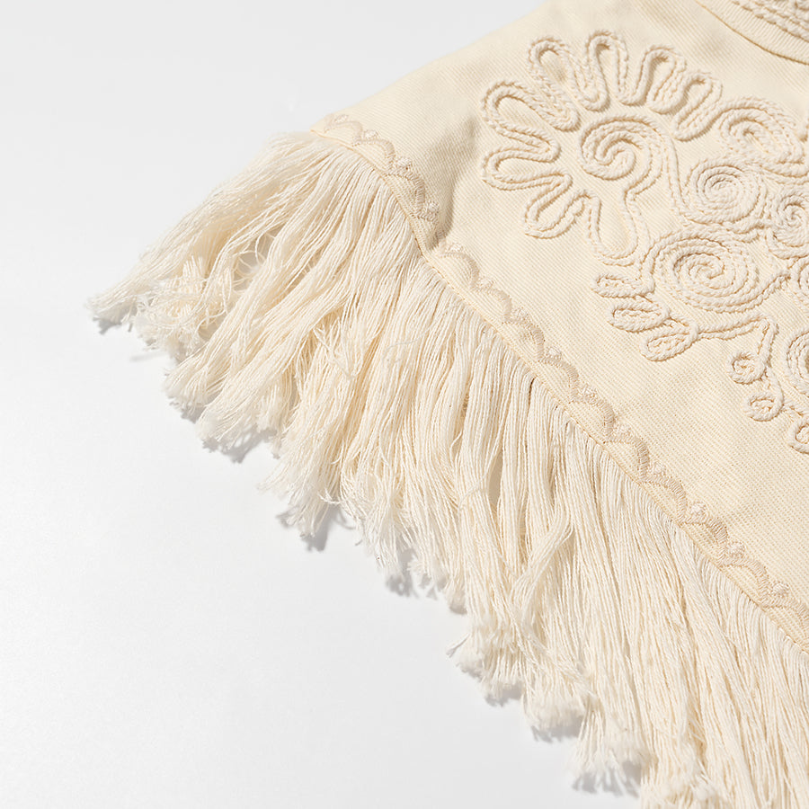 French Elegant Tassel Machine Embroidery Cape Top