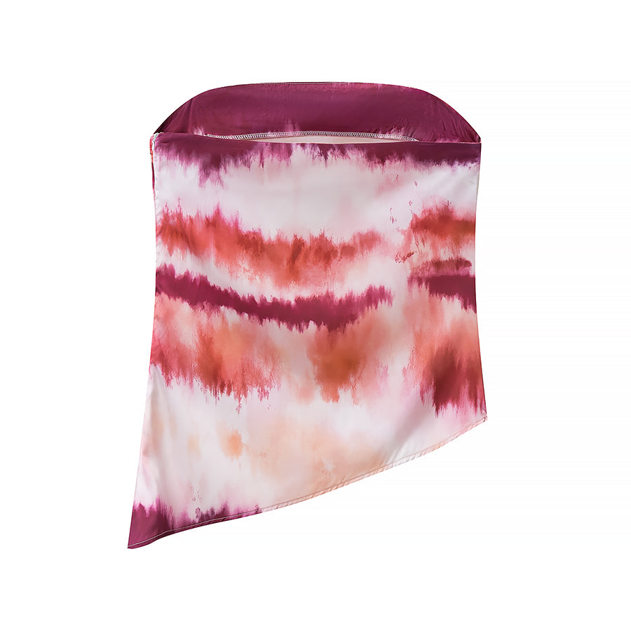 Women Slim Tie Dyed Ribbon Tube Top Small Top Mid Length
