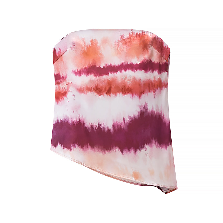 Women Slim Tie Dyed Ribbon Tube Top Small Top Mid Length