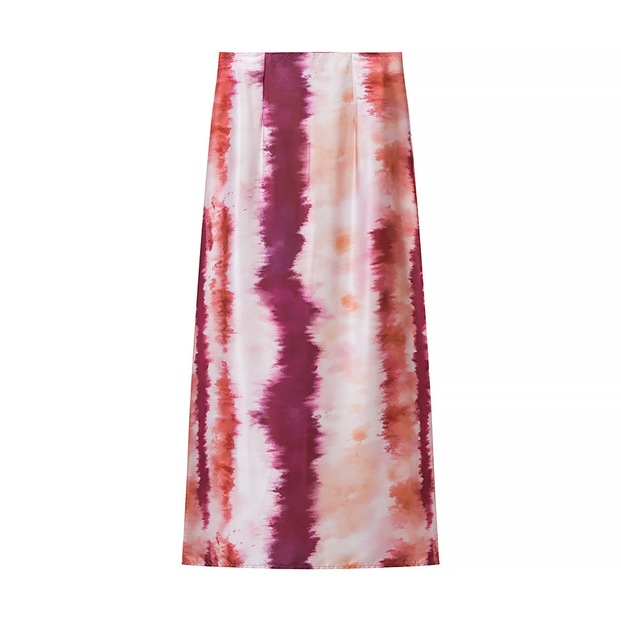 Women Slim Tie Dyed Ribbon Tube Top Small Top Mid Length