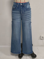 Women's Washed Wide-Leg Denim Overalls