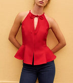 Women's Graceful Bow Decoration Hanging Collar Lace Up Sleeveless Top