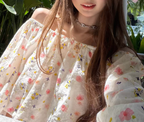 Retro Sweet Spicy Floral Niche off Shoulder Long Sleeve Top