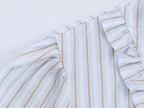 Women Clothing Summer Puff Sleeve V neck Laminated Decoration Poplin Shirt Short Sleeve