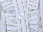 Women Clothing Summer Puff Sleeve V neck Laminated Decoration Poplin Shirt Short Sleeve
