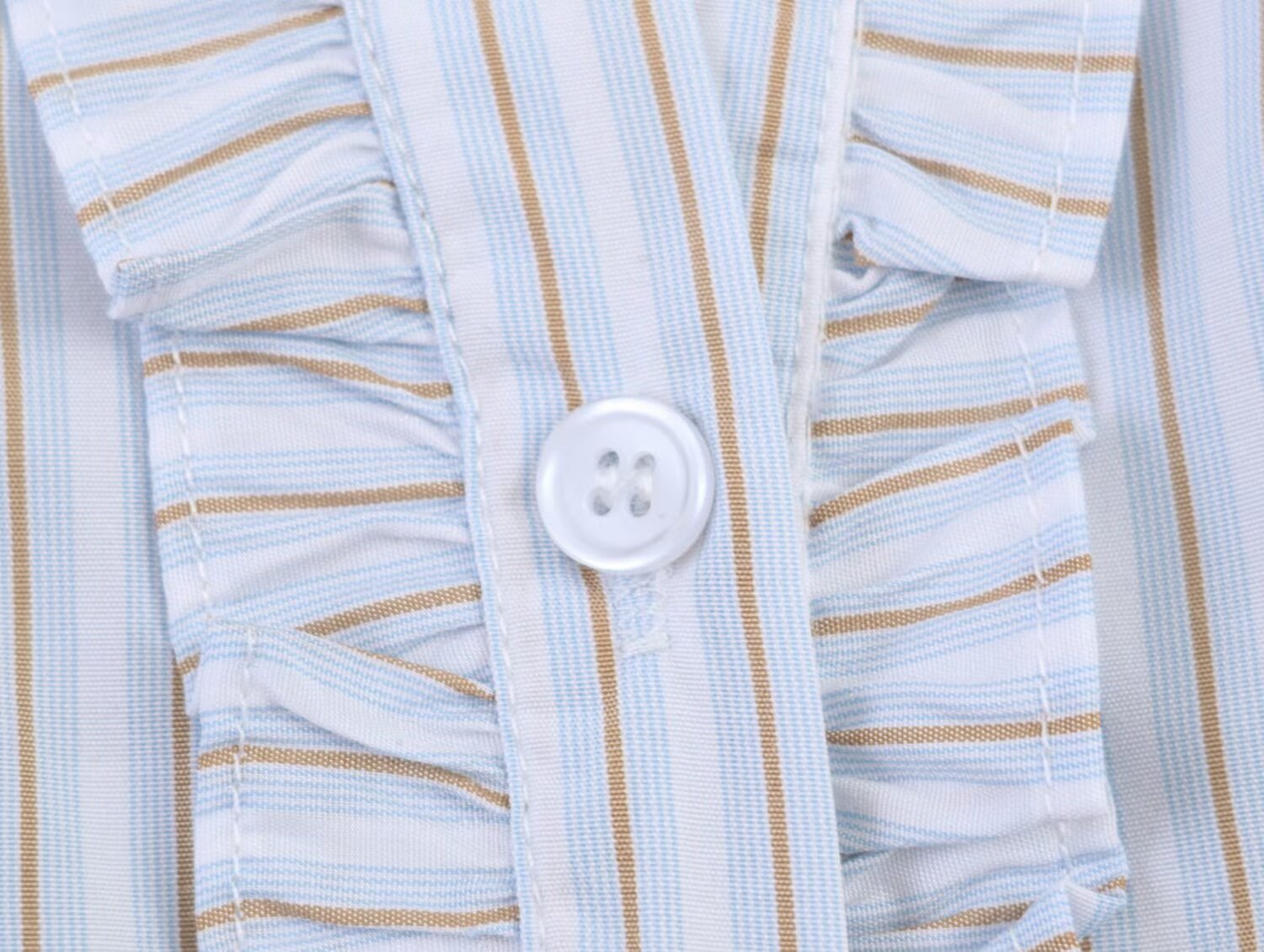 Women Clothing Summer Puff Sleeve V neck Laminated Decoration Poplin Shirt Short Sleeve