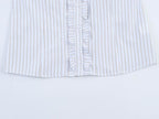 Women Clothing Summer Puff Sleeve V neck Laminated Decoration Poplin Shirt Short Sleeve