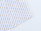 Women Clothing Summer Puff Sleeve V neck Laminated Decoration Poplin Shirt Short Sleeve