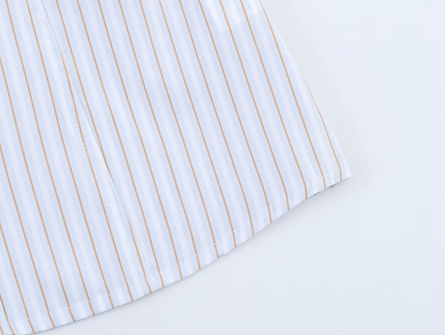 Women Clothing Summer Puff Sleeve V neck Laminated Decoration Poplin Shirt Short Sleeve
