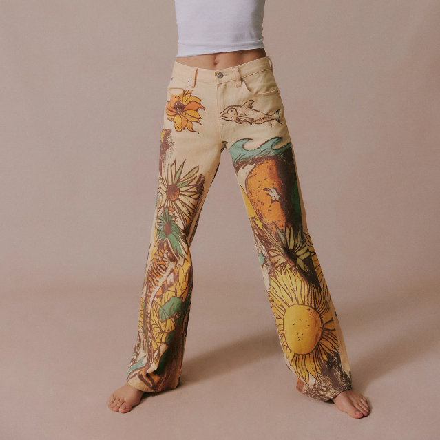 Autumn Street Hipster Casual Loose Printed Mid Waist