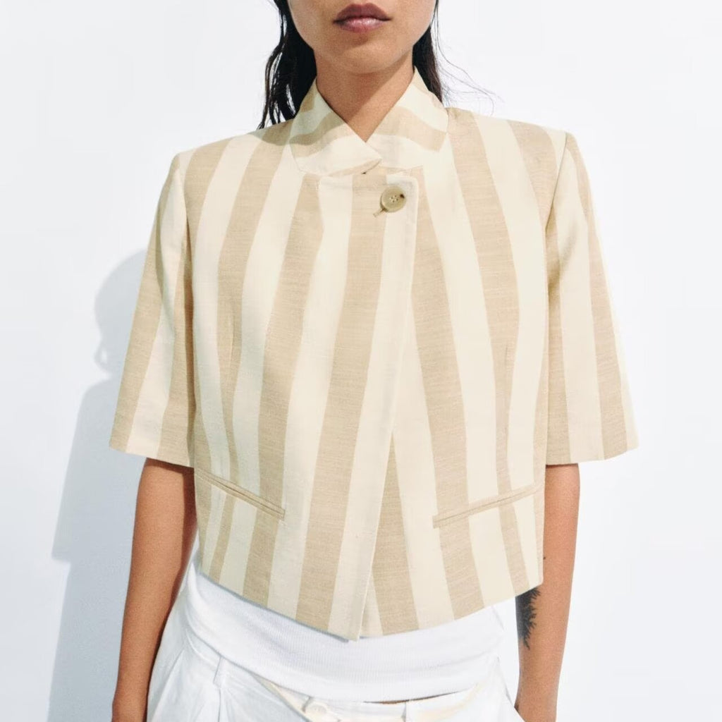 Summer Idle Milk Apricot Vertical Striped Top Blazers