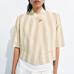 Summer Idle Milk Apricot Vertical Striped Top Blazers