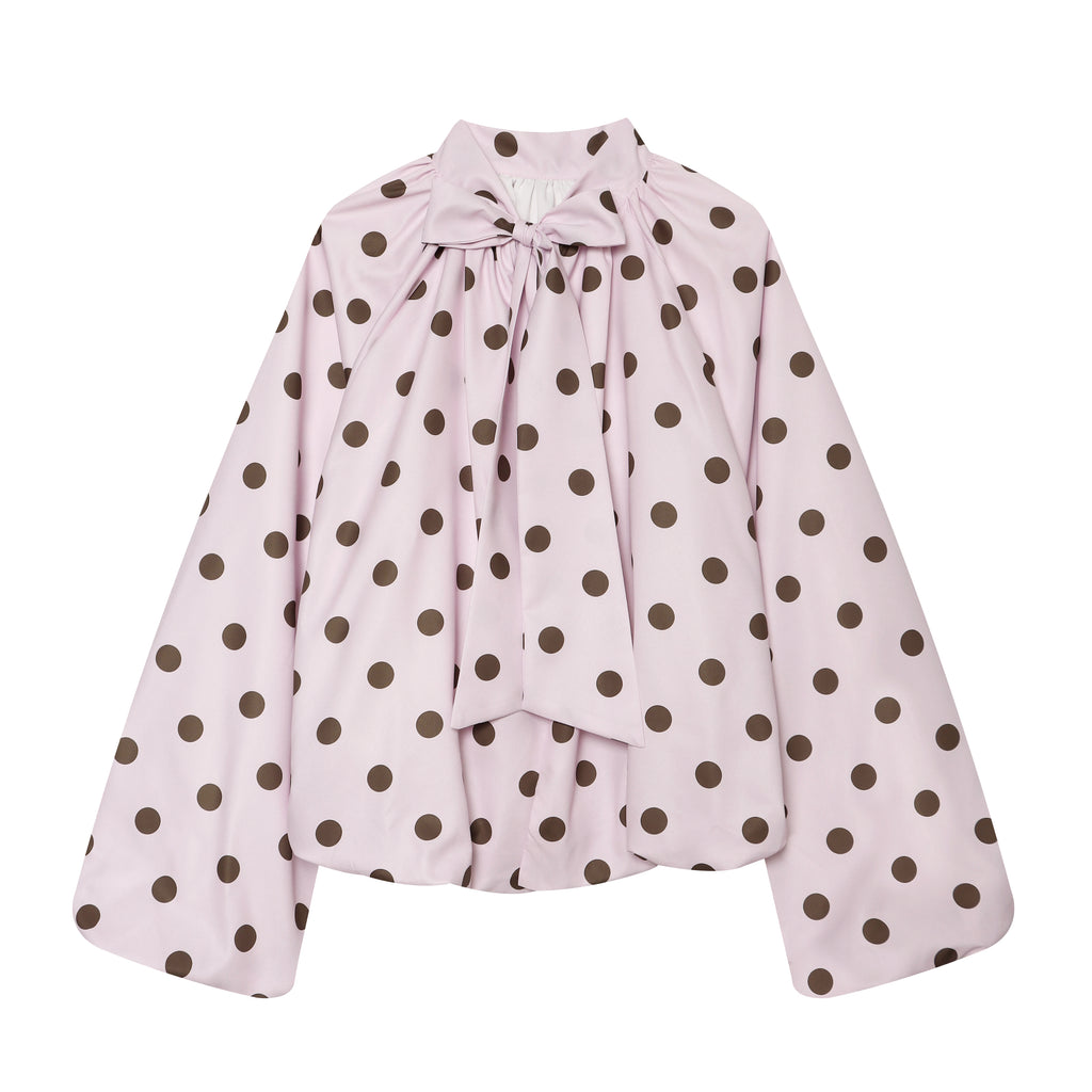 Women Clothing French Polka Dot Sleeve Top Back Bow Design