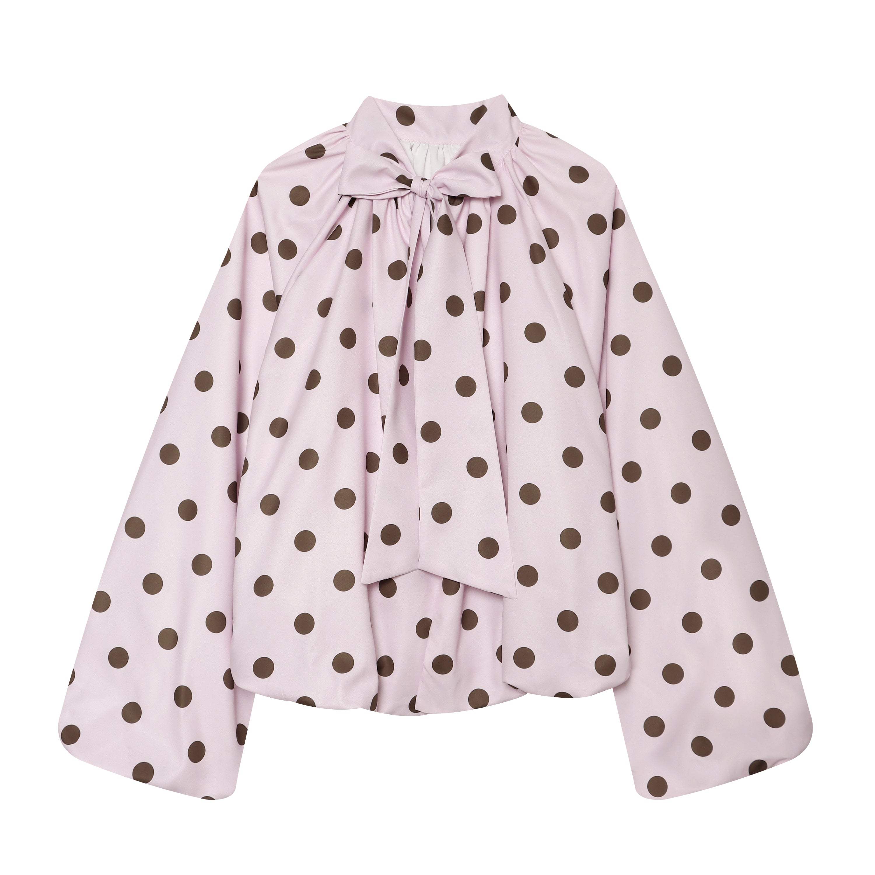 Women Clothing French Polka Dot Sleeve Top Back Bow Design