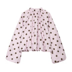 Women Clothing French Polka Dot Sleeve Top Back Bow Design