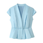 Summer Women Clothing Satin Pinch Pleated Top Satin Pinch Pleated Slim Fit Skirt Sets