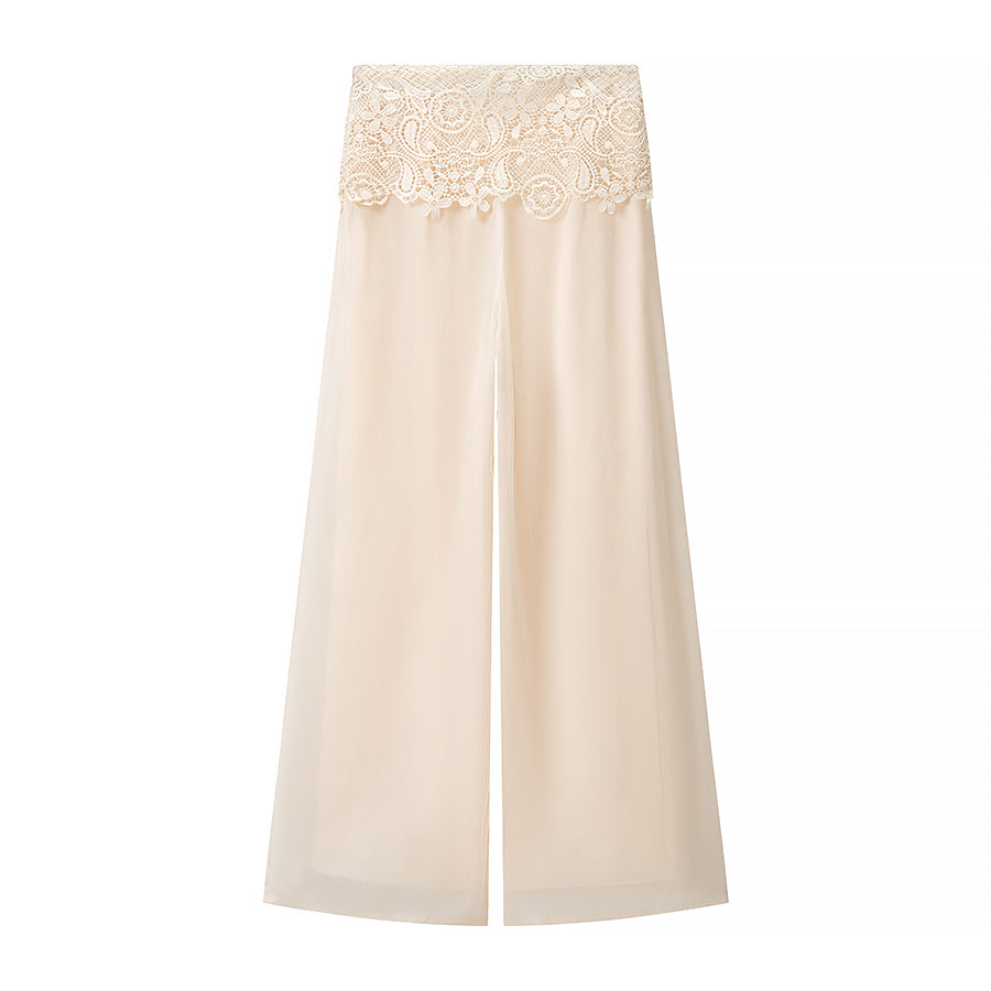 Women Clothing French Romantic Aura All Match Lace Top Pants Sets