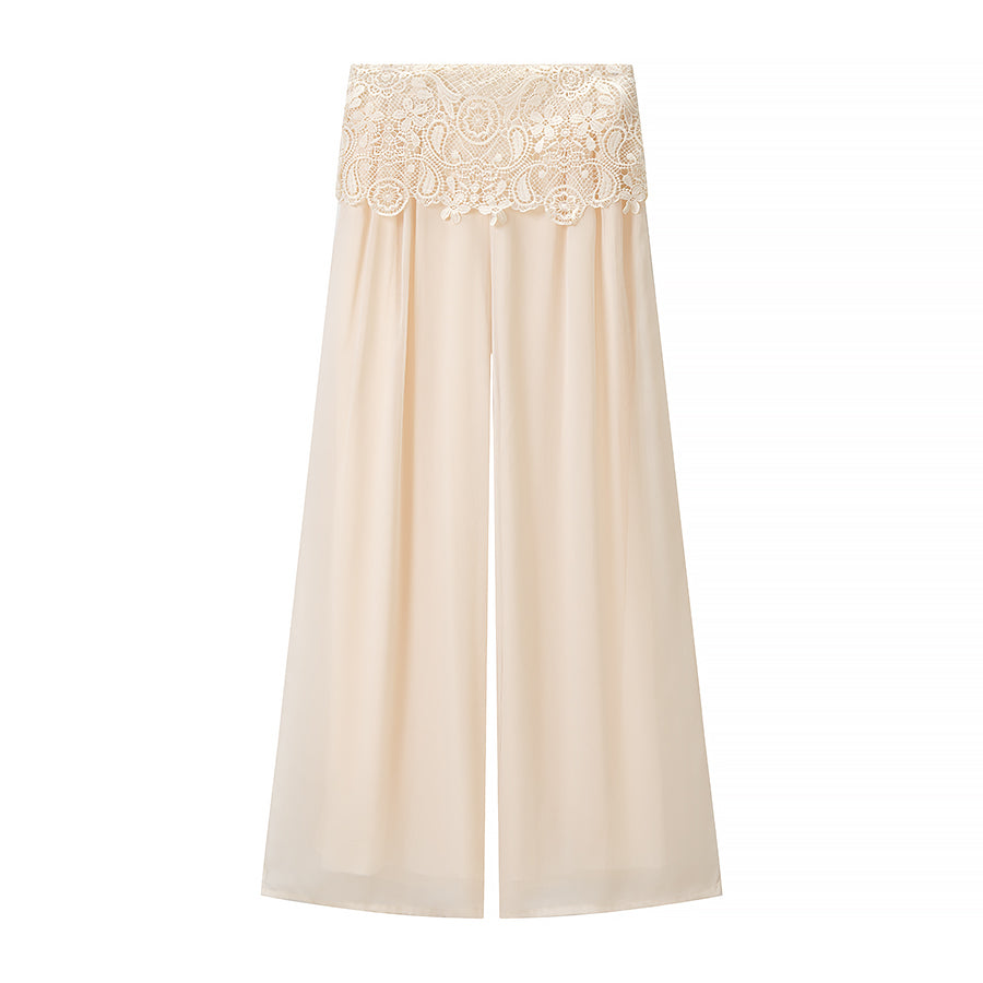 Women Clothing French Romantic Aura All Match Lace Top Pants Sets
