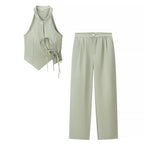 Women Summer Sleeveless Halter Vest Pants Two Piece Set