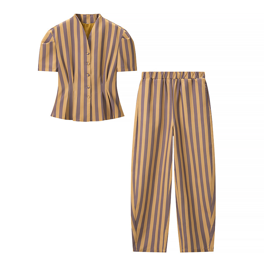 Women Clothing Summer Simple Striped Shirt Loose Casual