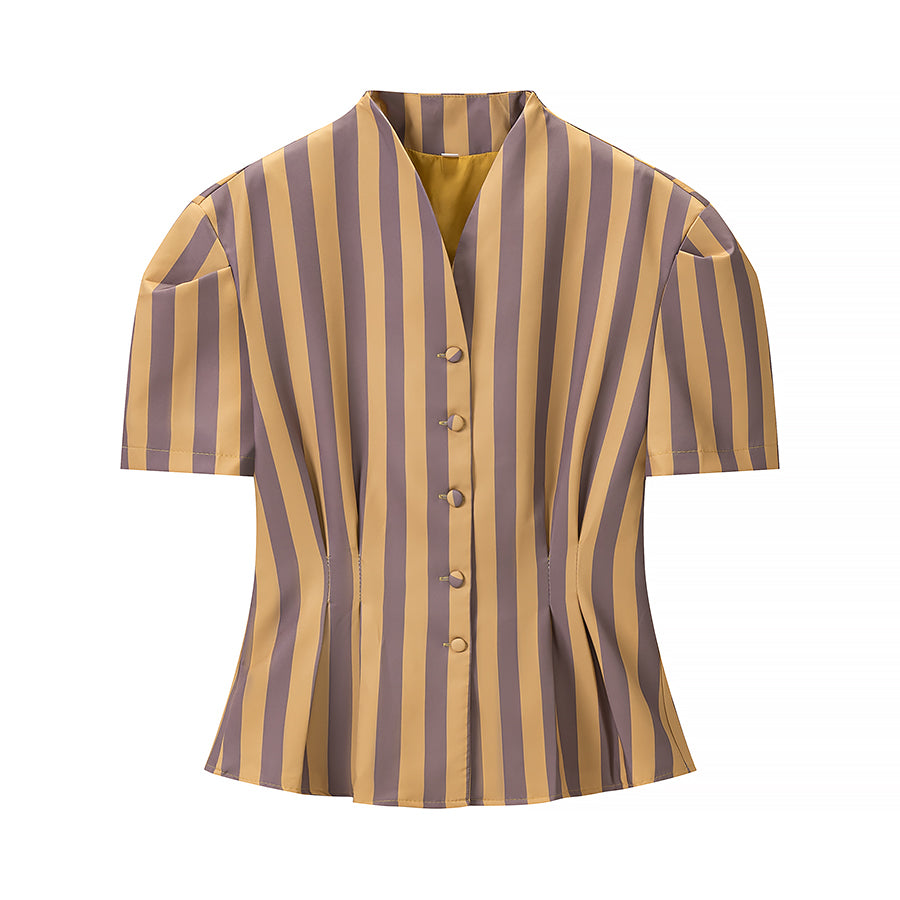 Women Clothing Summer Simple Striped Shirt Loose Casual