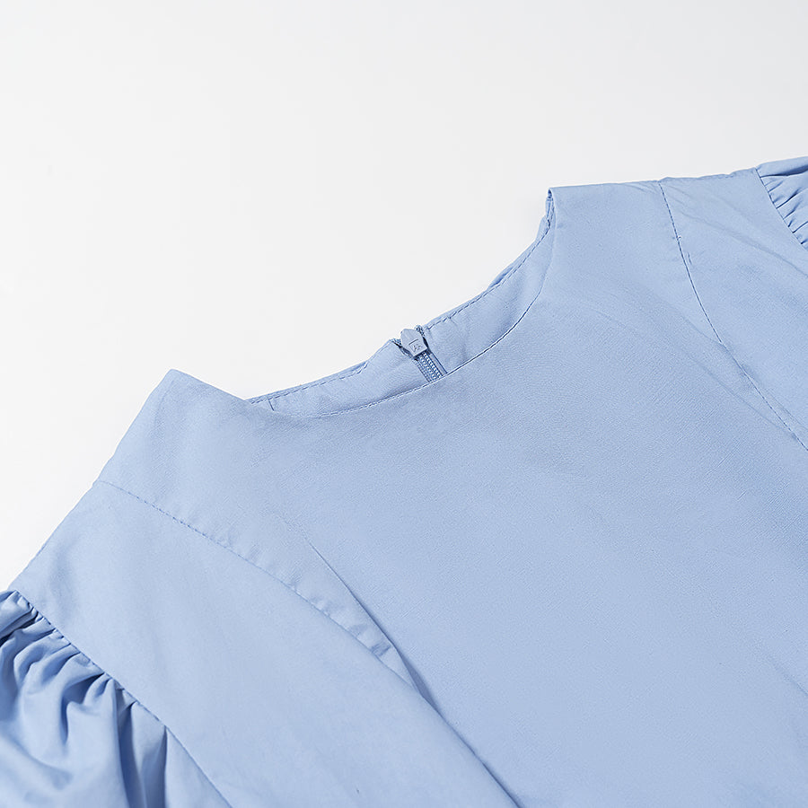 Women Clothing Top Casual Bud Edge Puff Sleeve Short Sleeve