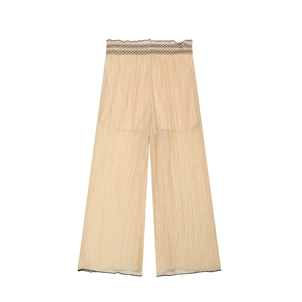 Women Clothing Color Contrast Stitching Vest Top Wide Leg Pant Sets