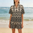 Summer Color Block Embroidery Shirt Embroidered Shorts Sets