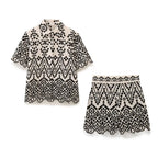 Summer Color Block Embroidery Shirt Embroidered Shorts Sets