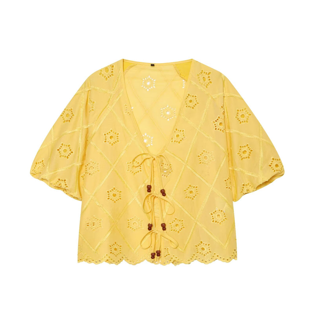 Women Solid Color Summer Embroidered Short Sets