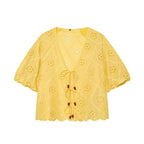 Women Solid Color Summer Embroidered Short Sets