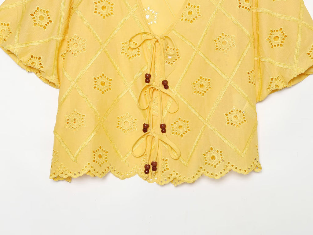 Women Solid Color Summer Embroidered Short Sets