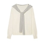 Women Clothing Summer Casual Simple Striped Patchwork Top Knitwear Wide Leg Pants