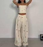 Women's Elegance Retro Cherry Print Smocking Sling Top
