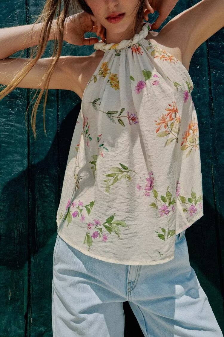 Printed Sleeveless Halter Camisole Women Summer Vest Shoulder Digging Shirt
