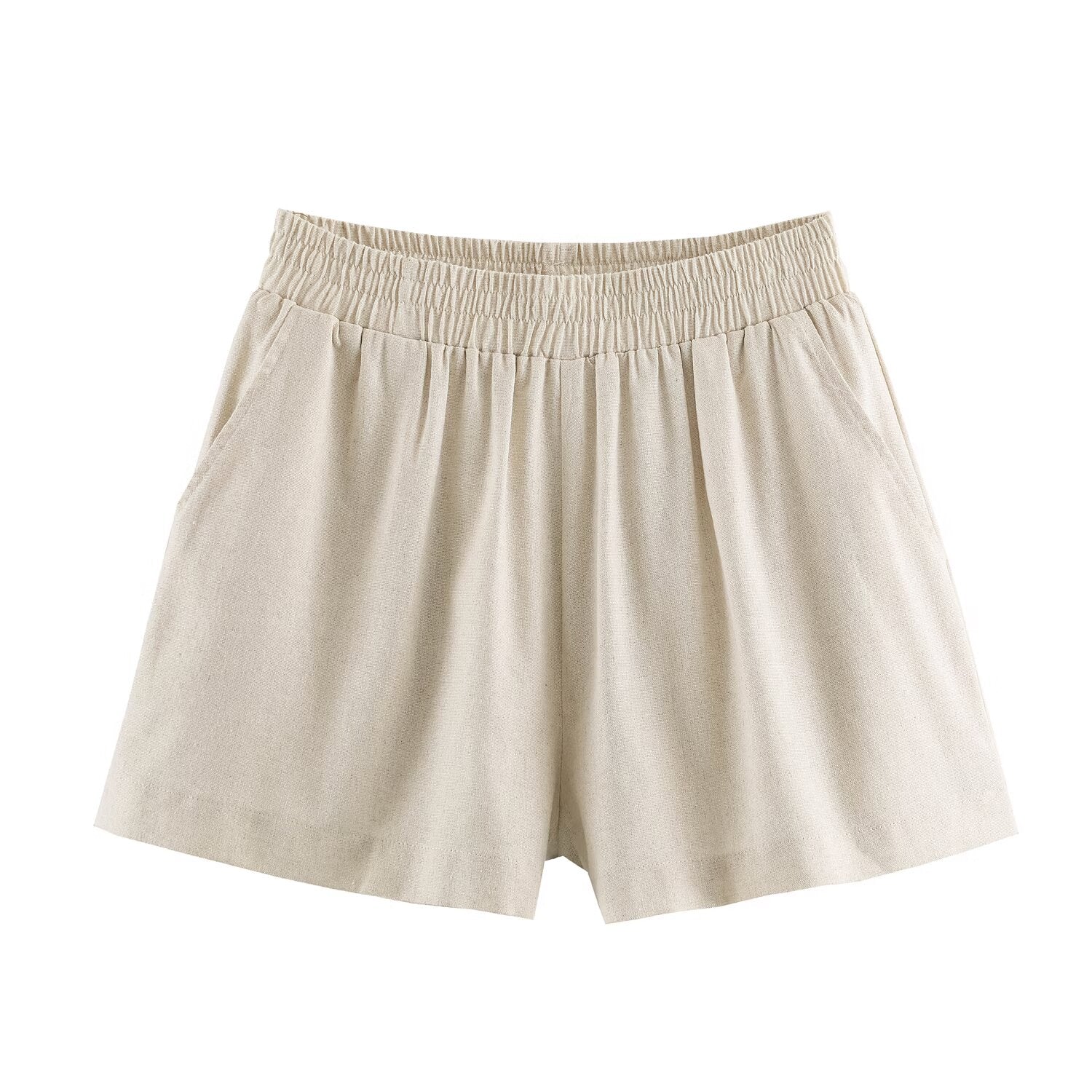 Women Waist Linen Blended Casual Shorts