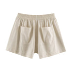 Women Waist Linen Blended Casual Shorts