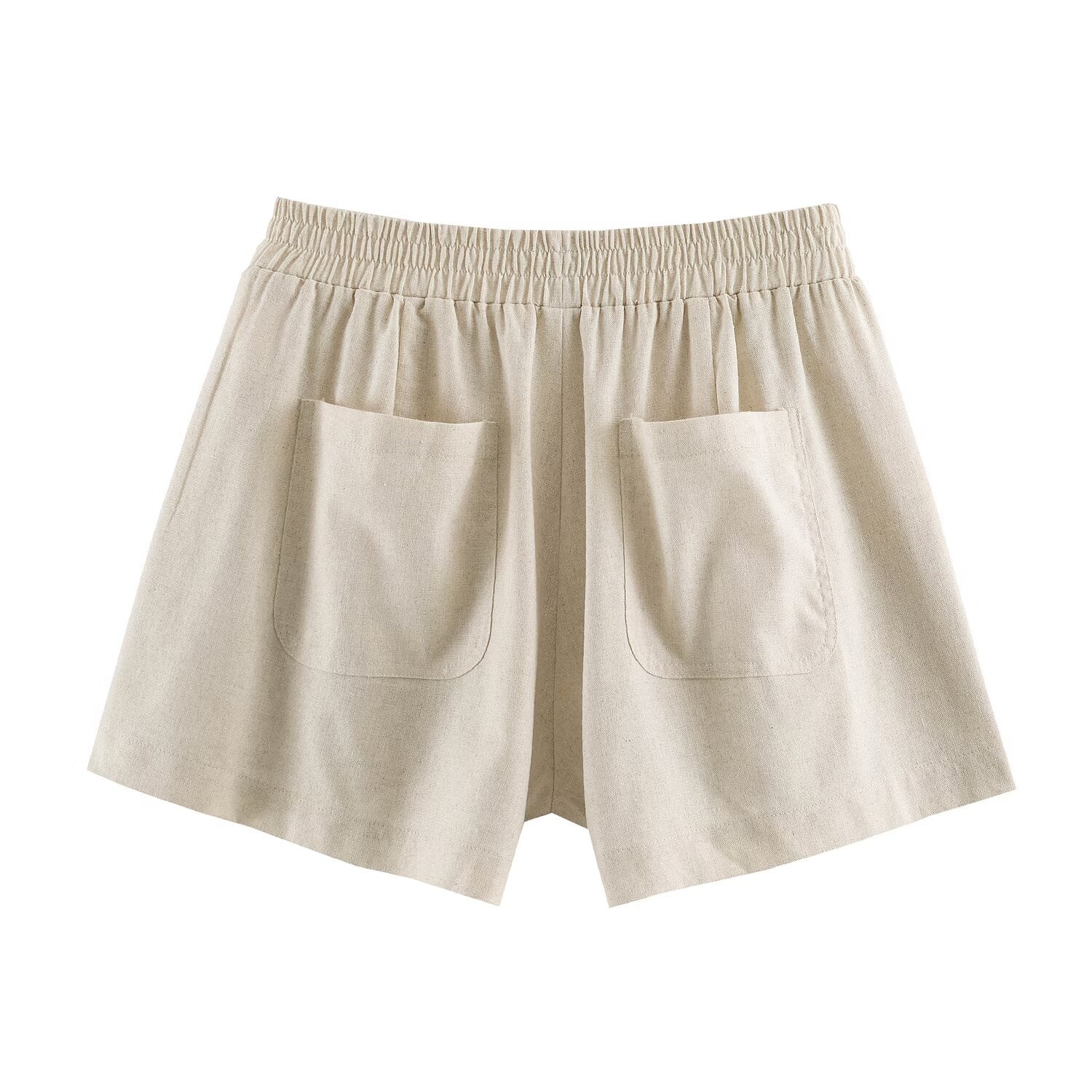 Women Waist Linen Blended Casual Shorts