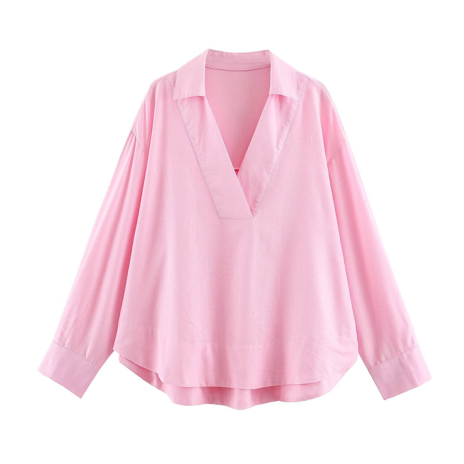 Polo Collar Linen Blended Shirt EW Straight Leg Pants Sets