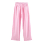 Polo Collar Linen Blended Shirt EW Straight Leg Pants Sets