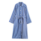 Office Polo Collar Stripes Trench Coat Women Blue