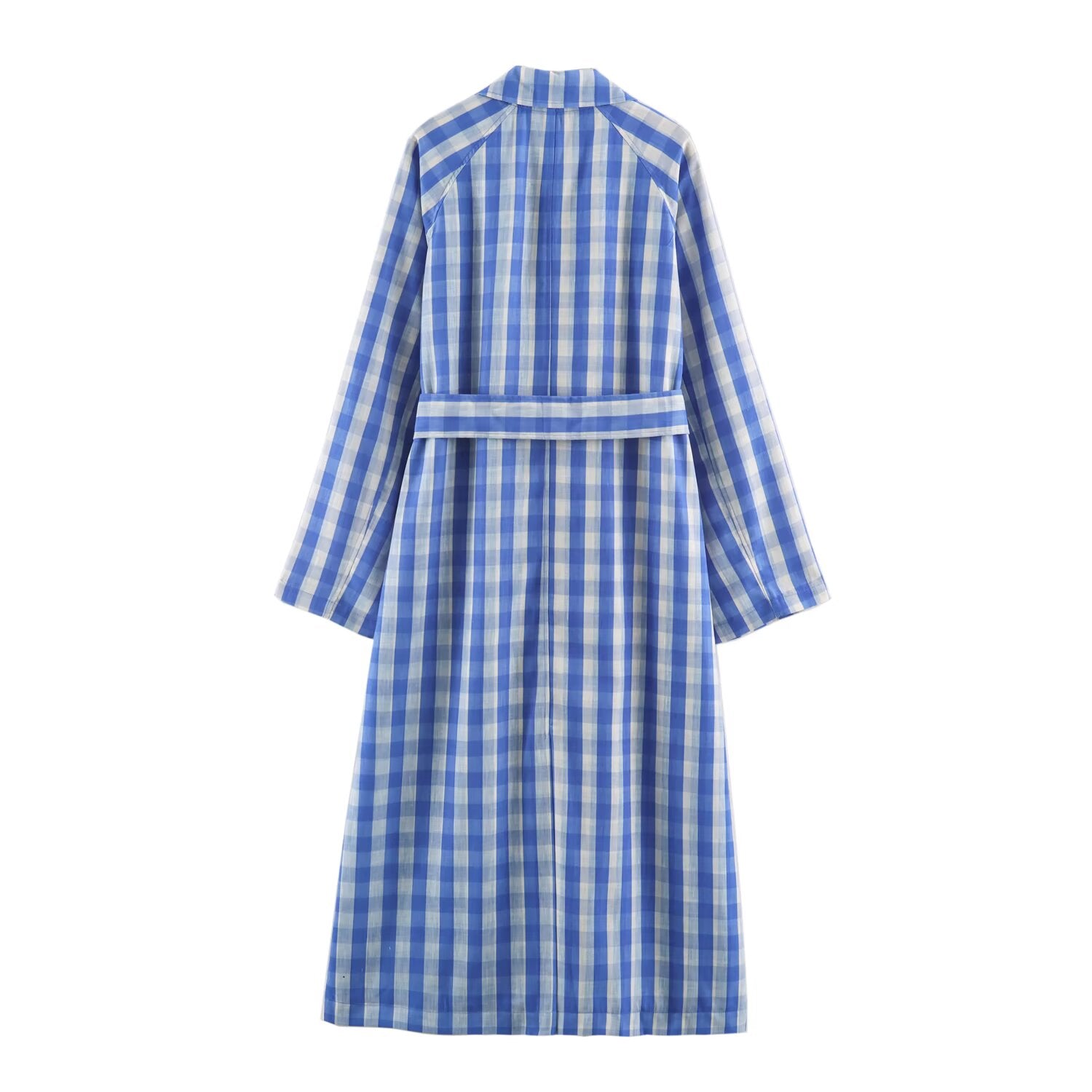 Office Polo Collar Stripes Trench Coat Women Blue