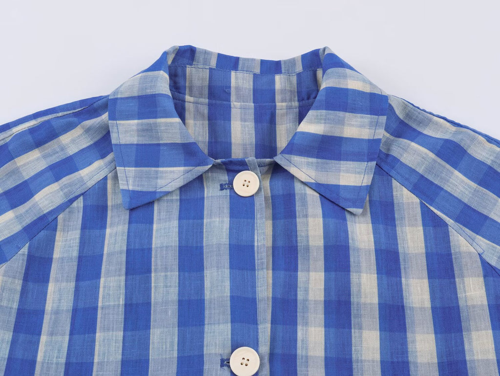 Office Polo Collar Stripes Trench Coat Women Blue