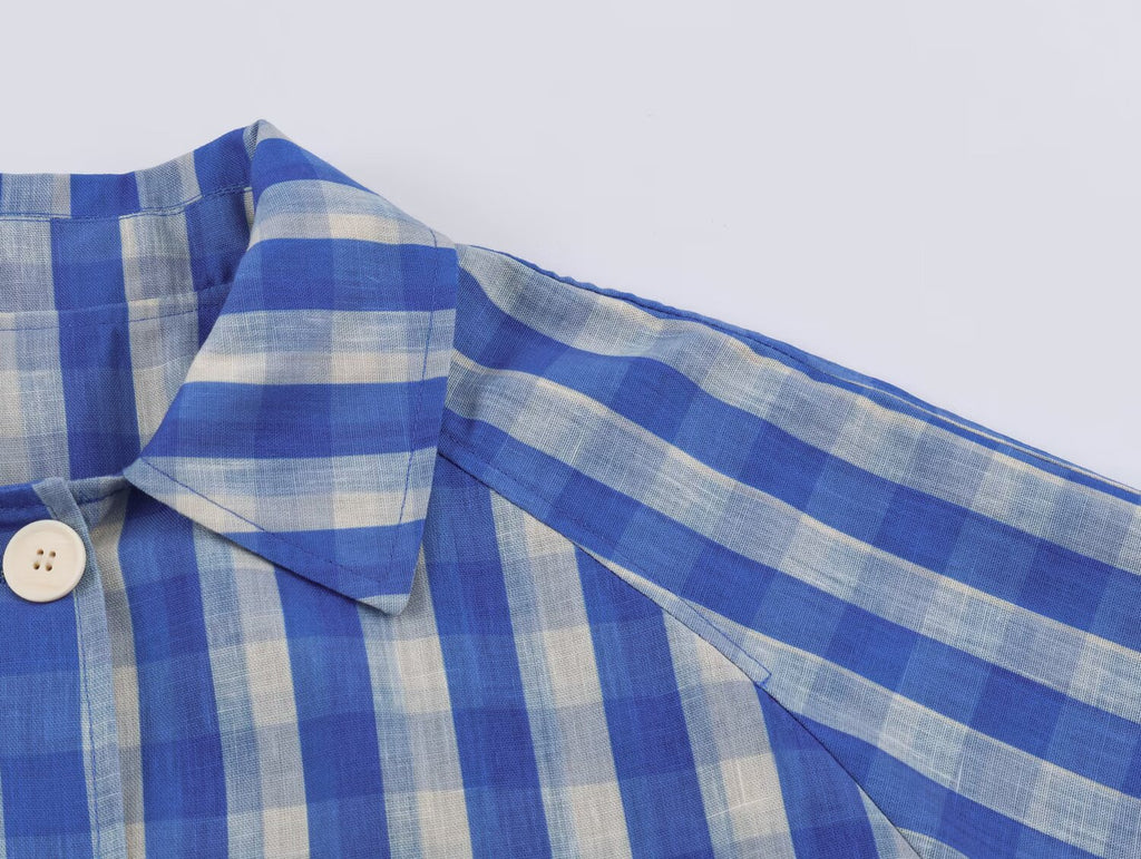 Office Polo Collar Stripes Trench Coat Women Blue
