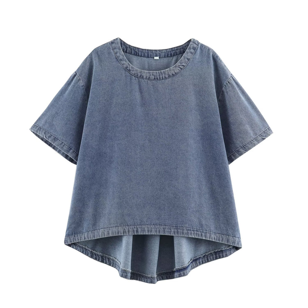 Summer Washed out Vintage Loose round Neck Short Sleeve T