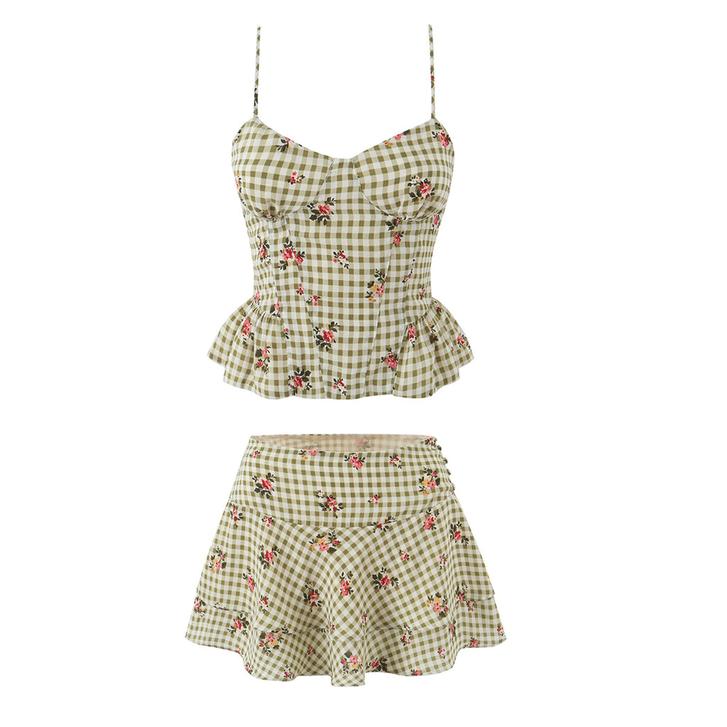 Summer Wind Women Clothing Plaid Floral Print Printed