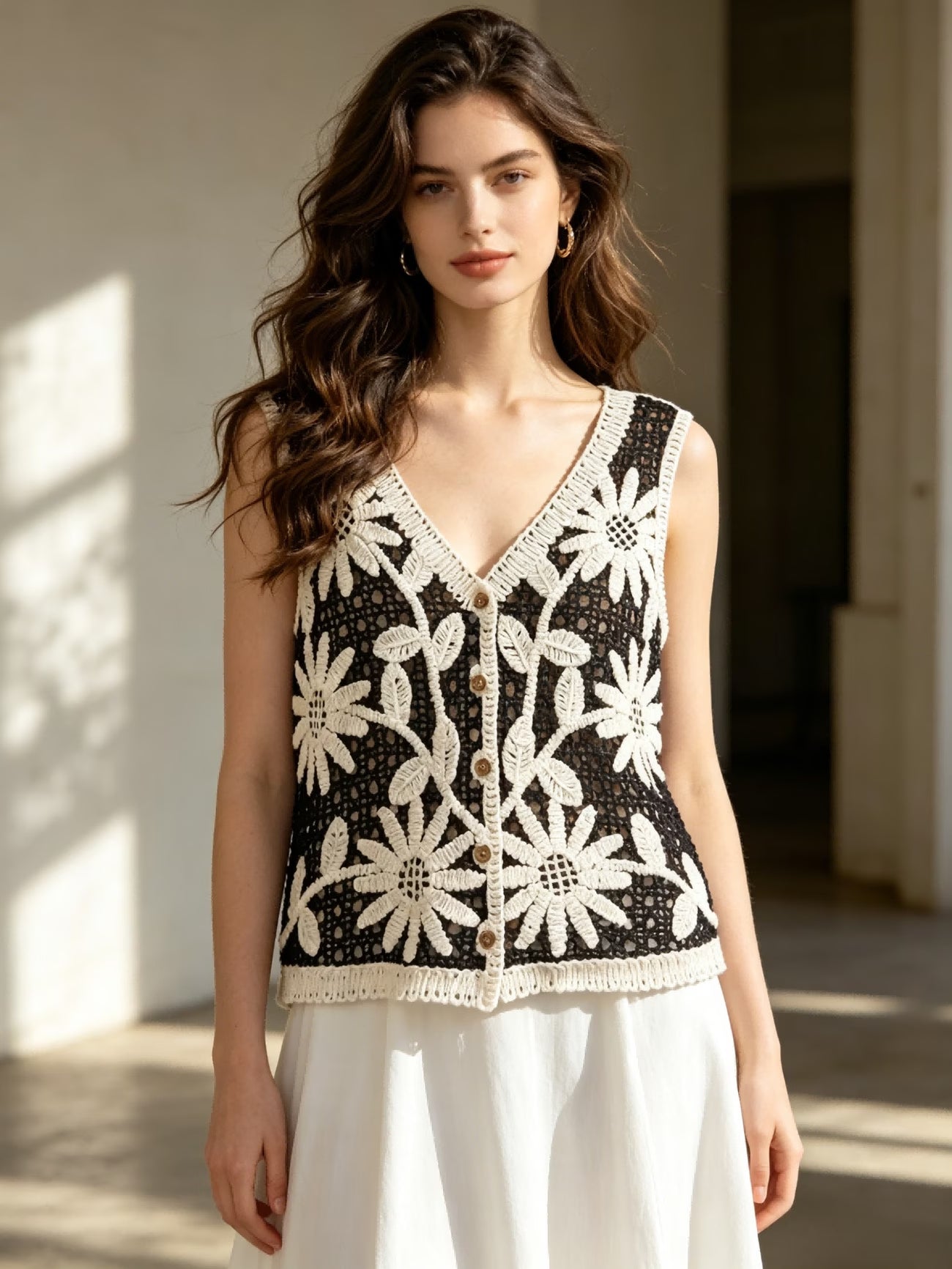 Women Summer Embroidered Sleeveless Multi Color Vest