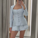 Square Collar Breasted Coat Top Faux Two Piece A line
